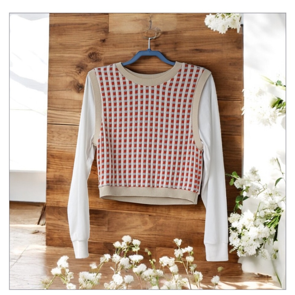 Zara Women's Sweater Vest with Attached Long Sleeves Pullover Top- EUC-Sz M​